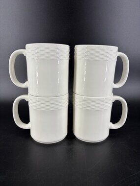 PAGNOSSIN TREVISO ITALY WHITE BASKET WEAVE COFFEE MUG Set 4